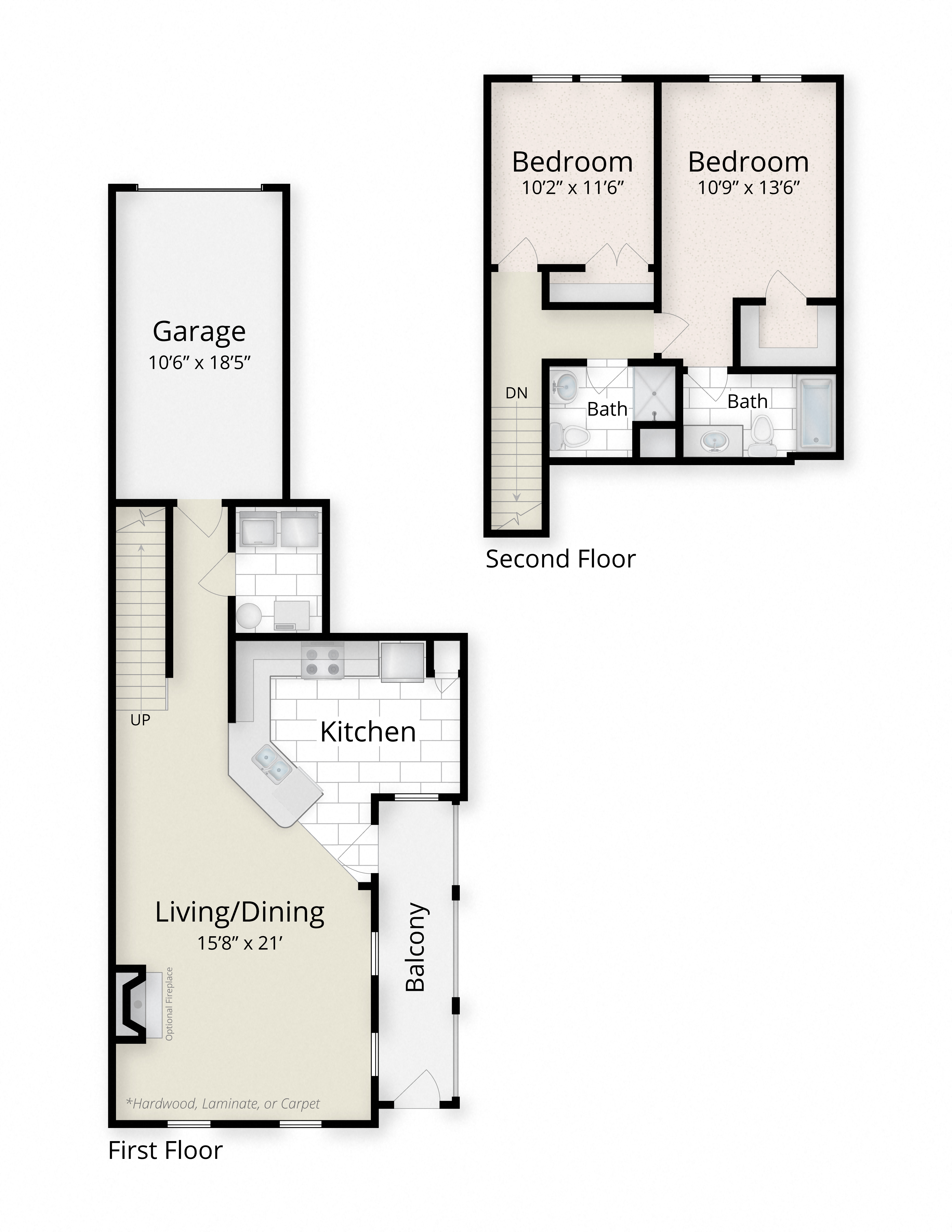 Residences at King Farm Apartments Townhomes Rockville Maryland two bedroom floor plan